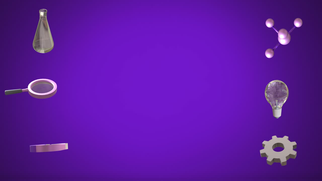 animación de iconos de química con espacio de copia en fondo púrpura