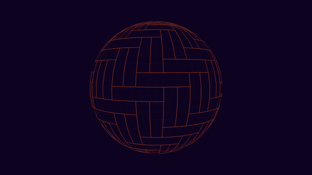 Interconnected 3d sphere grid of orange lines on black background