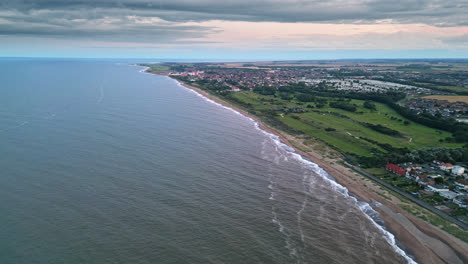 Summer-sunset-in-Skegness:-Aerial-drone-video-of-coastal-town