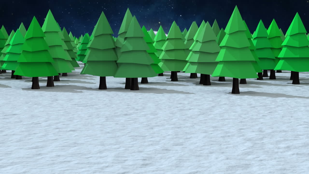 Animation of trees over moon and winter landscape