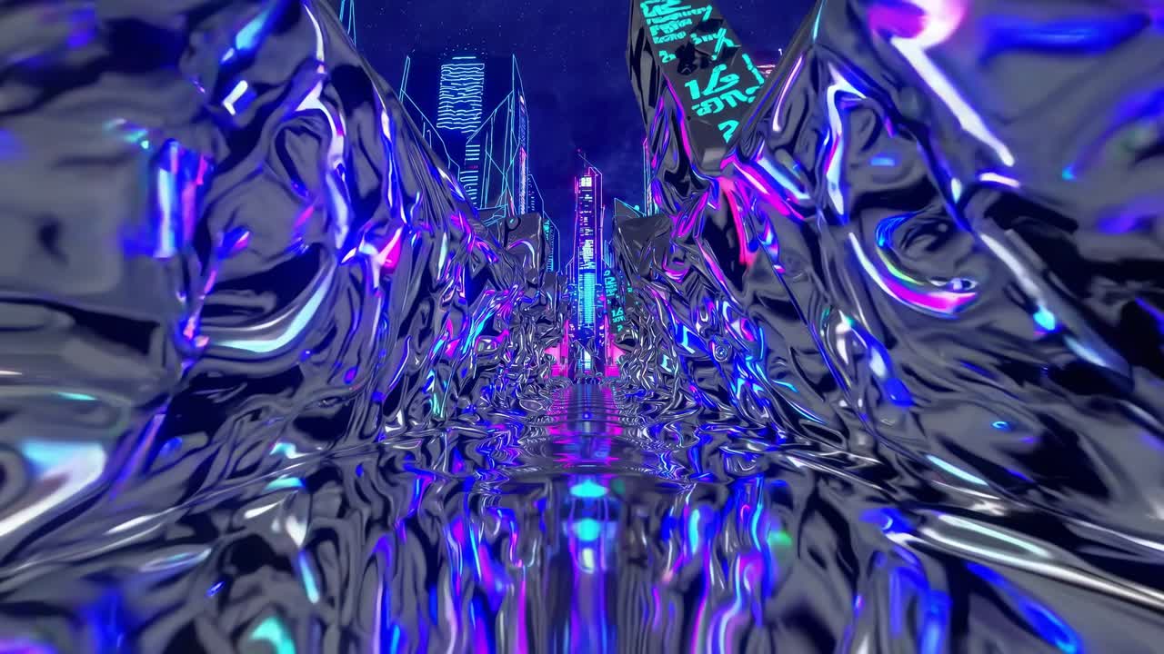 Futuristic Neon Chrome Cityscape Tunnel