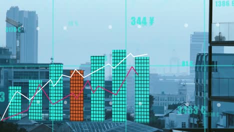 Animación-Del-Procesamiento-De-Datos-Financieros-Sobre-El-Paisaje-Urbano