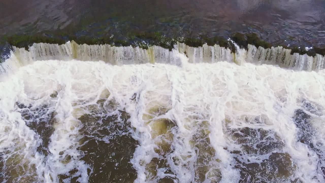 Overhead Shot Of Flowing Venta Rapid Waterfall, Kuldiga, Eastern Europe