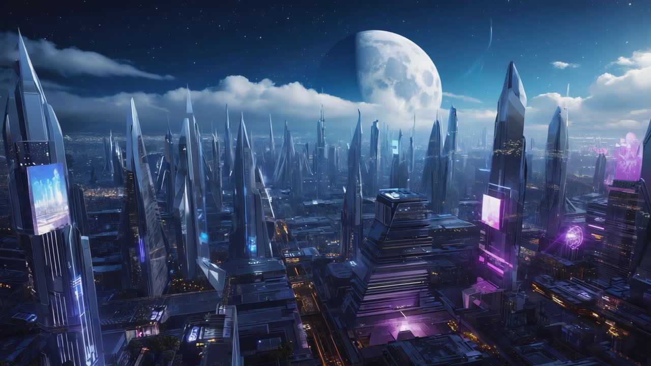 Paisaje urbano futurista por la noche