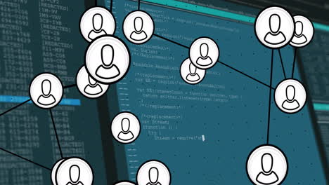 animación de la red de iconos de perfil sobre el procesamiento de datos en la pantalla de la computadora