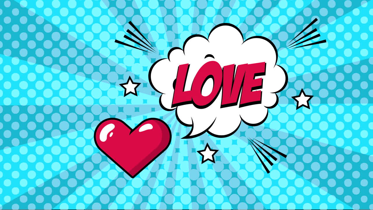 발언 버블과 심장 사랑 팝 아트 스타일