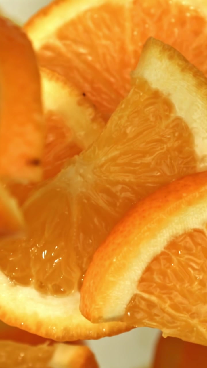 Ripresa macro di fette d'arancia fresche con dettagli succosi