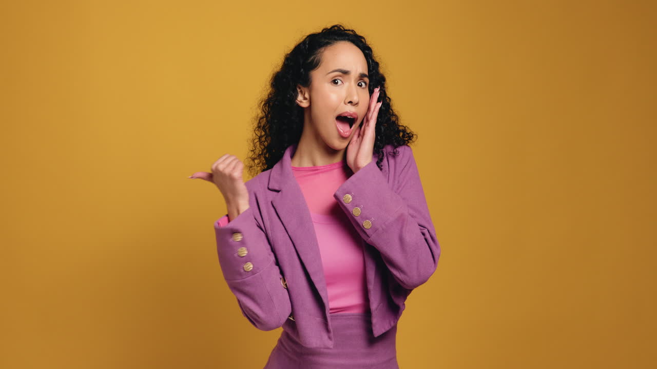 Woman in Pink Suit Expressing Surprise
