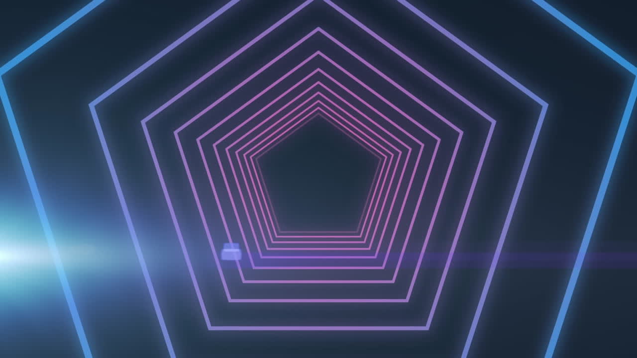 animación de luz brillante sobre un túnel de neón hexagonal en un bucle sin costuras sobre un fondo negro.