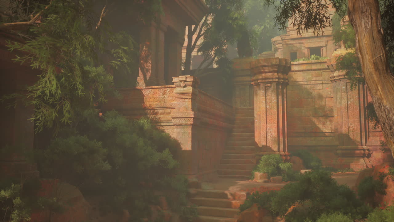 escalera que sube a través de un bosque exuberante