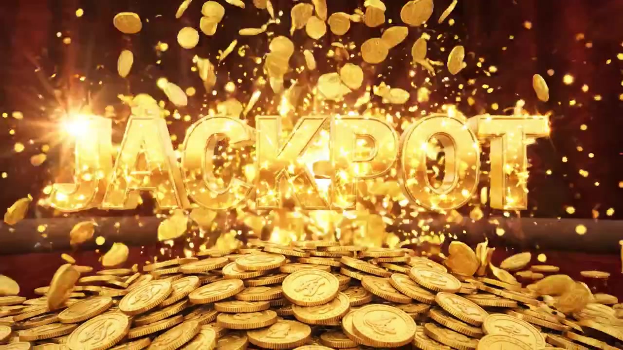 Glimmering Jackpot: A Captivating Display of Excitement with Glorious Coins Cascading Amidst Sparkling Letters and a Rich Background