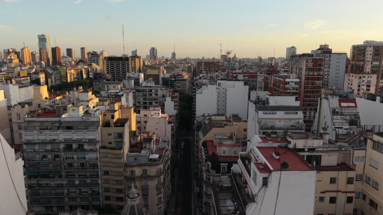 Streets In Buenos Aires City At Sunset In Argentina - Aerial Drone Shot
