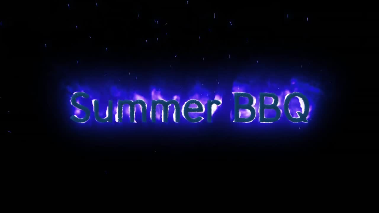 보라색 불에 나타나는 여름 bbq 텍스트