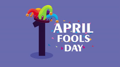 april fools day lettering with number one and jester hat