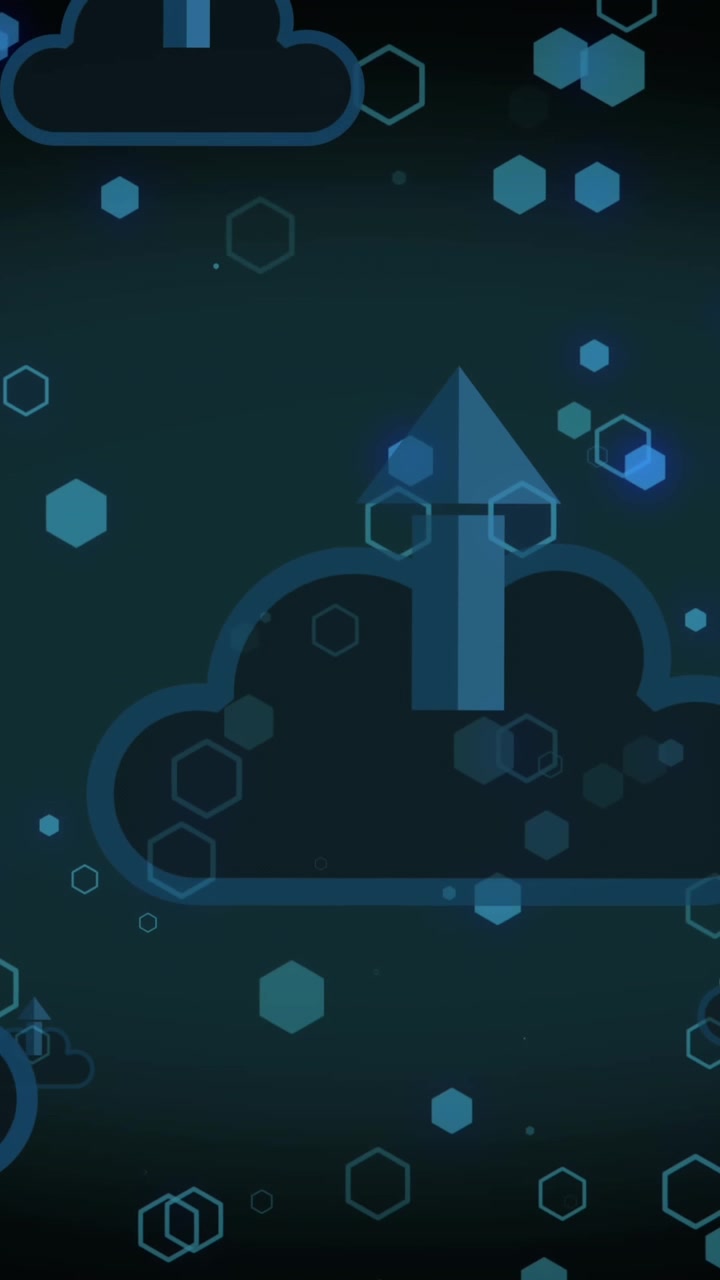 Animation of shapes over clouds with arrows on black background