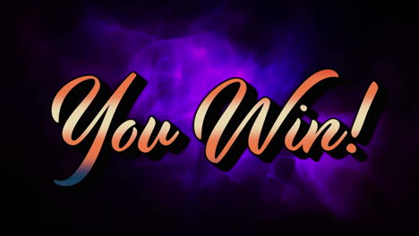 animation of you win text banner over purple digital waves against black background