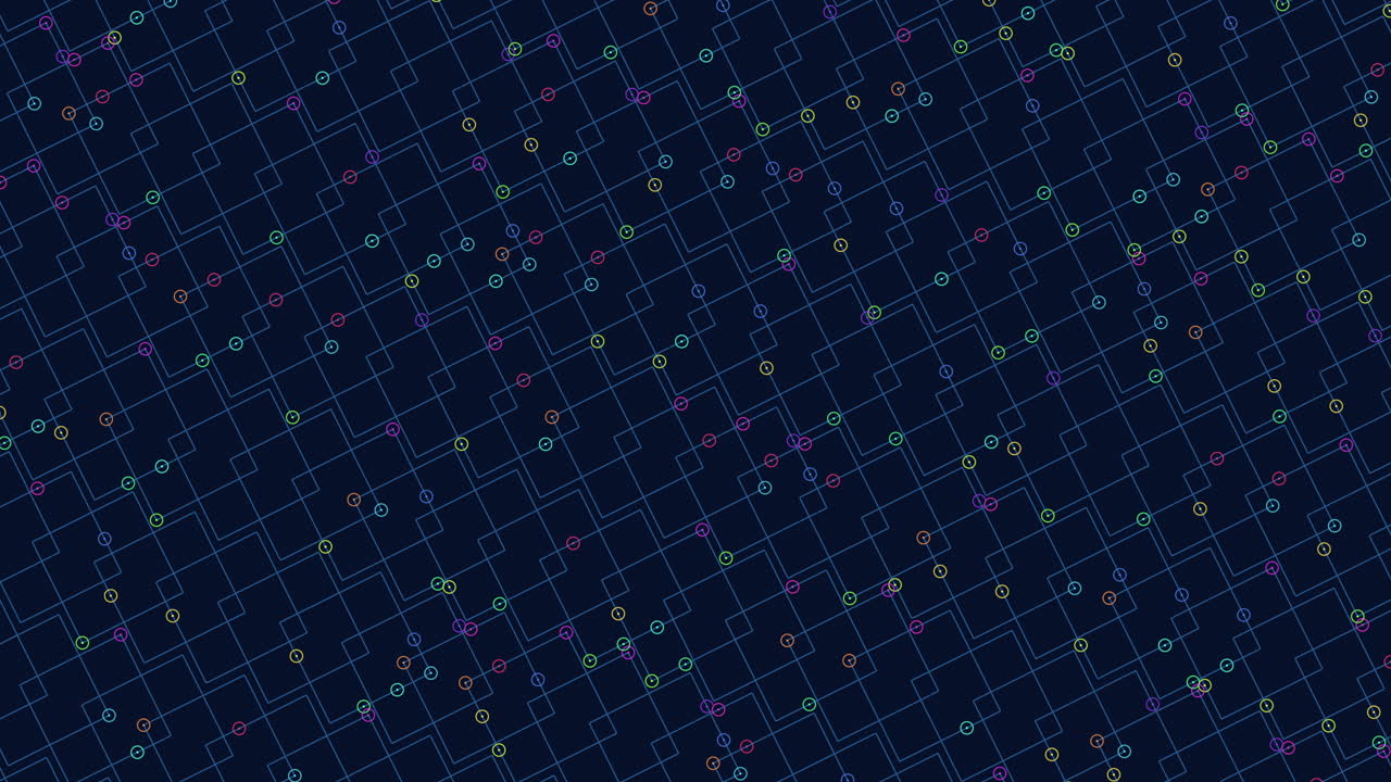 Geometric design colorful grid of dots on dark blue background