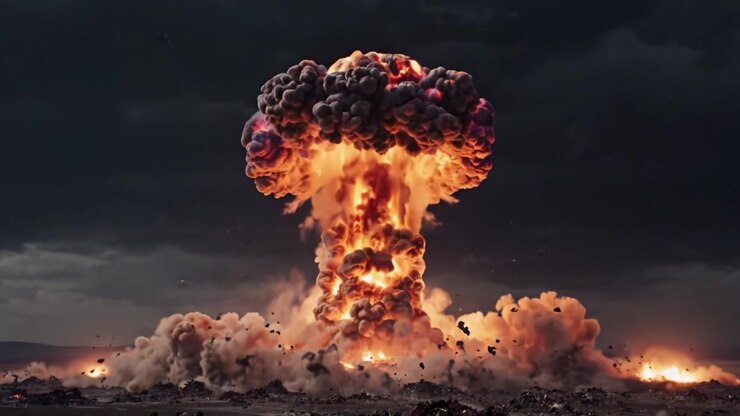 A dramatic visual portrayal of a powerful explosion showcasing immense energy and chaotic beauty in a dark, tumultuous environment, capturing the aftermath of a cataclysmic event.