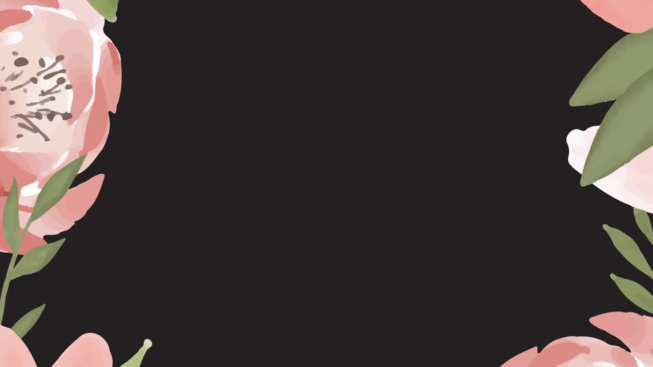 Animation of pink flowers on black backgroud