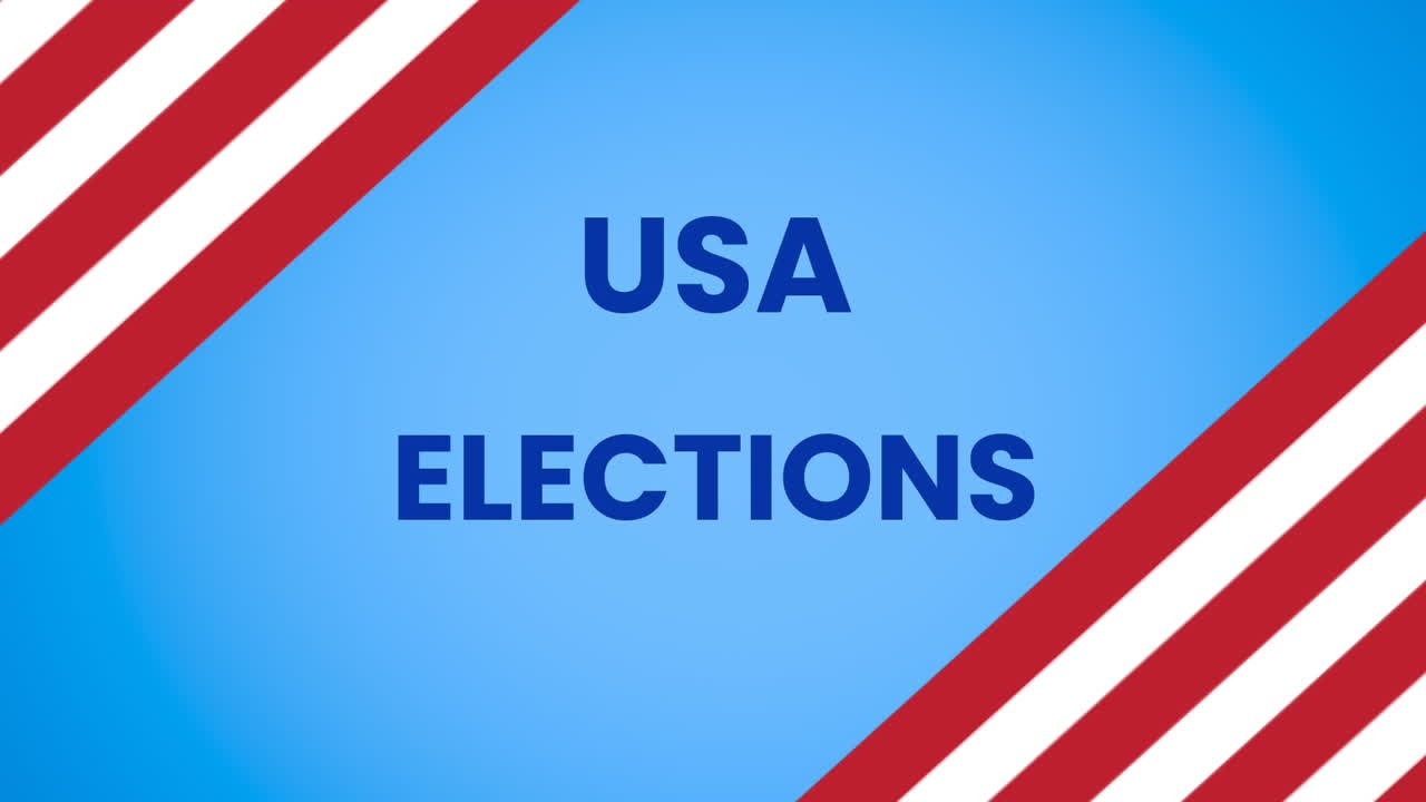 animación de las elecciones de los estados unidos texto sobre banderas de américa en fondo azul
