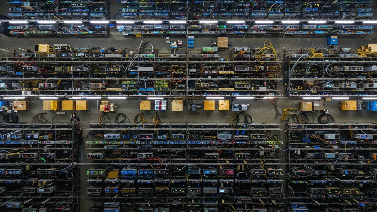 Intricate Configuration of Networking Equipment in a High-Tech Facility: An Overview of Equipment Panels and Wiring Arrangement