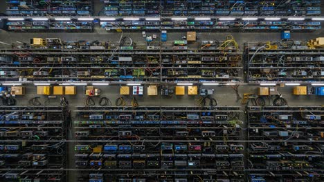 intricate configuration of networking equipment in a high-tech facility: an overview of equipment panels and wiring arrangement