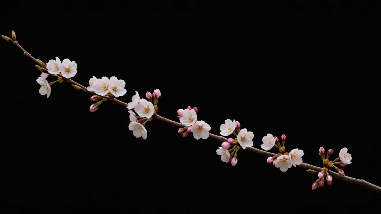 A Beautiful Display of Cherry Blossoms Against a Dark Background, Capturing the Delicate Beauty of Nature in Full Bloom with Pink Buds and White Flowers