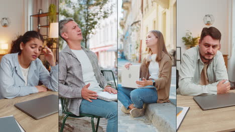 collage of frustrated people men women use laptop loses fortune loss fail online bad news play game