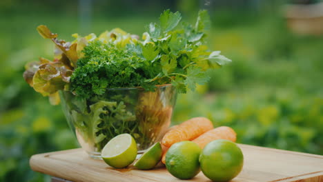 a healthy vitamin drink on the table near fresh ingredients