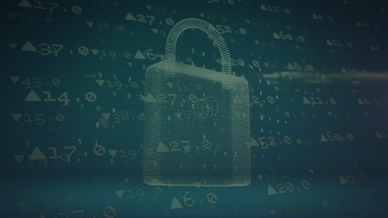 animación de luz púrpura sobre el candado digital y los datos financieros