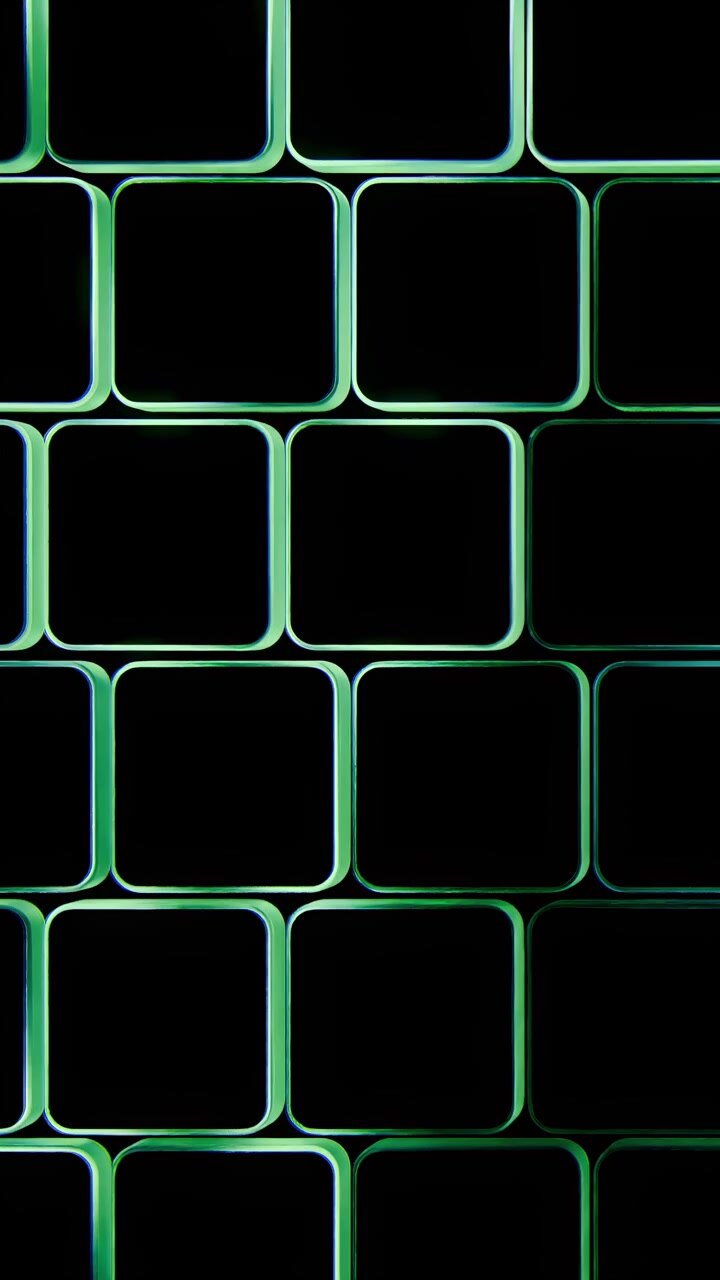 Abstract Background of Glowing Green Neon Square Frames
