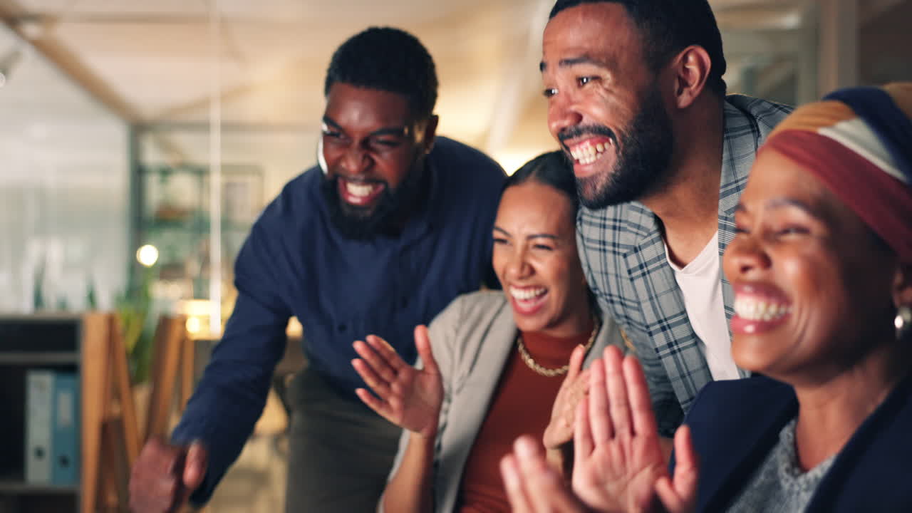 Business people, teamwork and applause