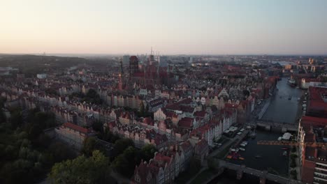 aerial view of gdansk old town at sunset