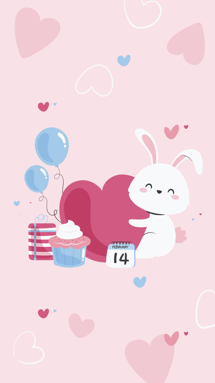 Cute Rabbit with Gifts for Valentine's Day