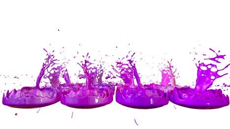 paints dance with time slowdown on white background. simulation of 3d splashes of ink on a musical speaker that play music. splashes as a bright background in ultra high quality 4k. shades of violet 1