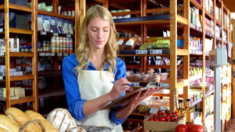 female staff maintaining a stock record