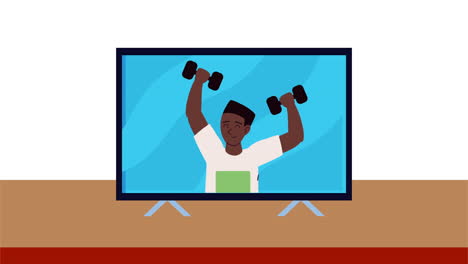 man doing dumbbell workout on tv