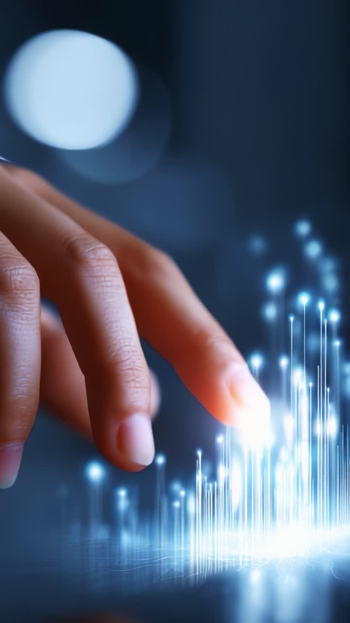 A Hand Reaching Toward Sparkling Lights Representing Digital Connectivity and Advanced Technology in a Futuristic Environment