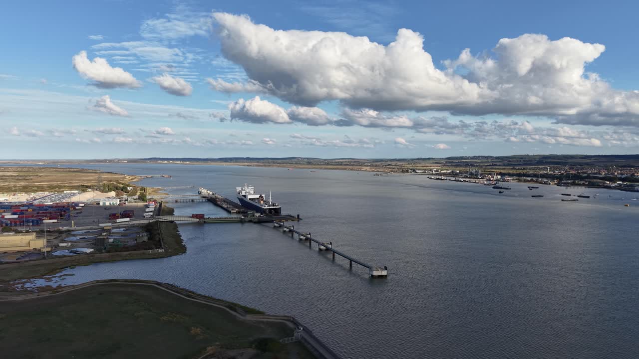 Tilbury 2 roll on roll off terminal panoramic aerial view overlooking the Essex Thames port facility