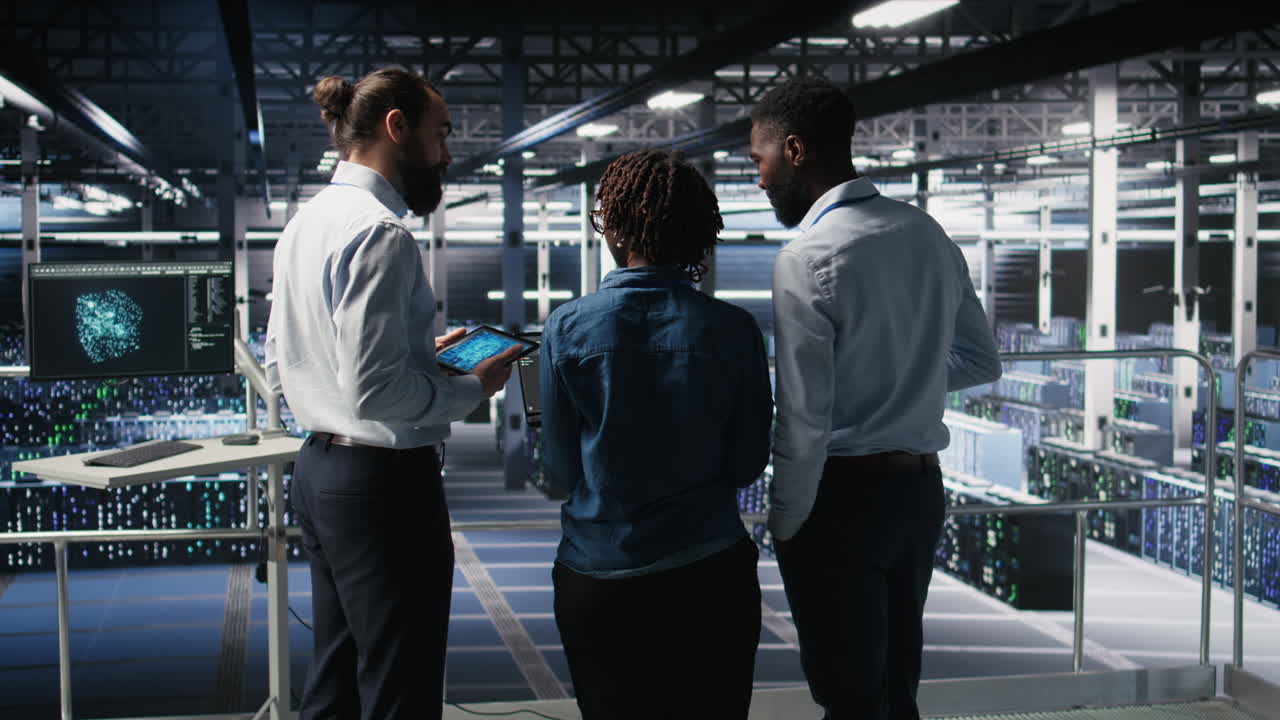 Software developers in data center monitoring AI LLM visualization