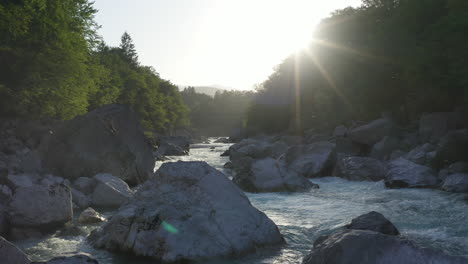 mountain river at sunset