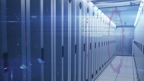 animation of data processing and scope scanning over server room