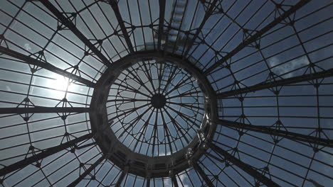 circular view looking upwards at the glass dome in allan gardens, rotating wide shot