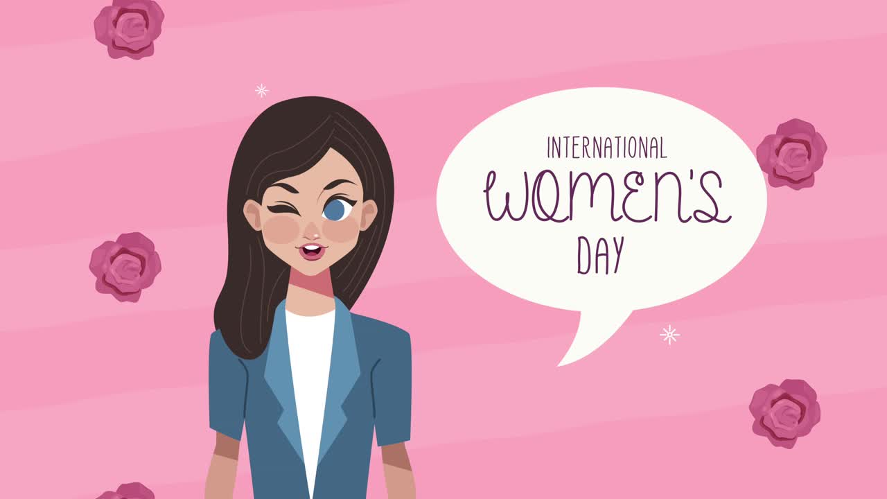 happy womens day lettering with lady speaking