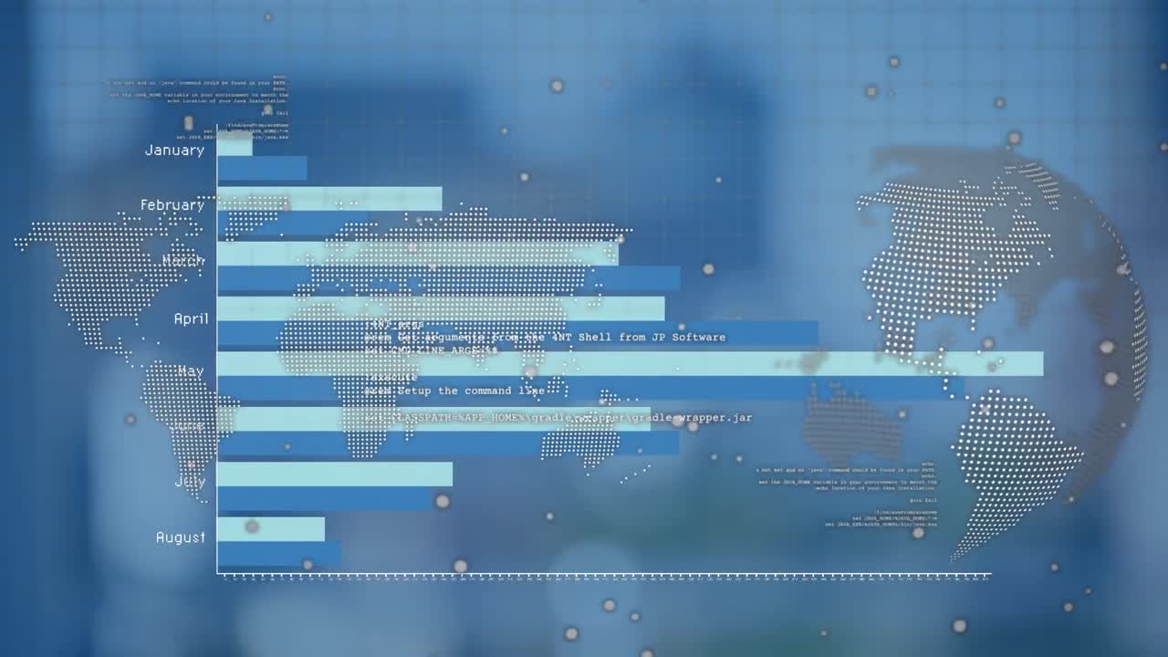 animación del globo sobre el procesamiento de datos sobre fondo azul