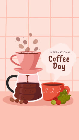 an animation of a flat illustration for international coffee day celebration