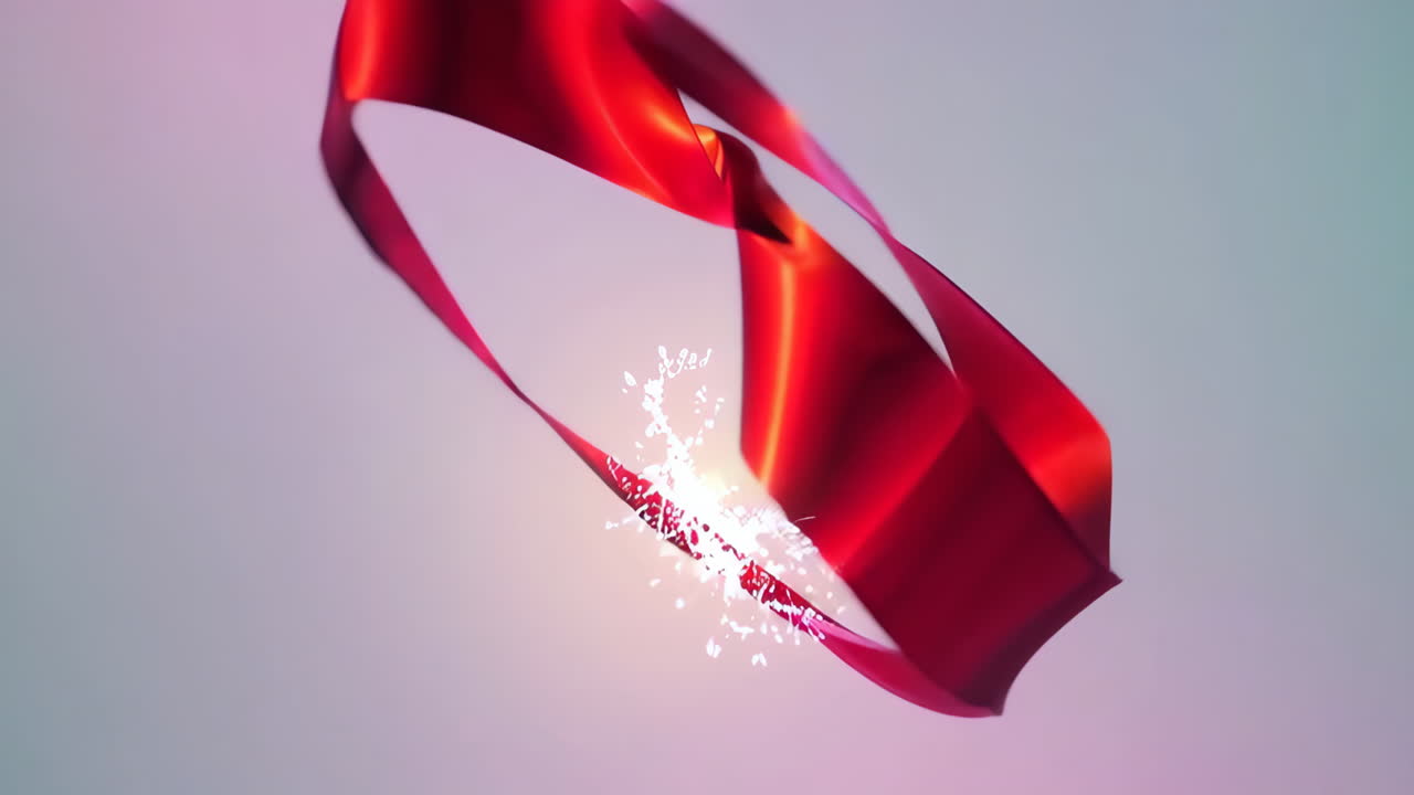 Abstract Red Ribbon Flowing with Glowing Particles