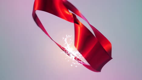 abstract red ribbon flowing with glowing particles