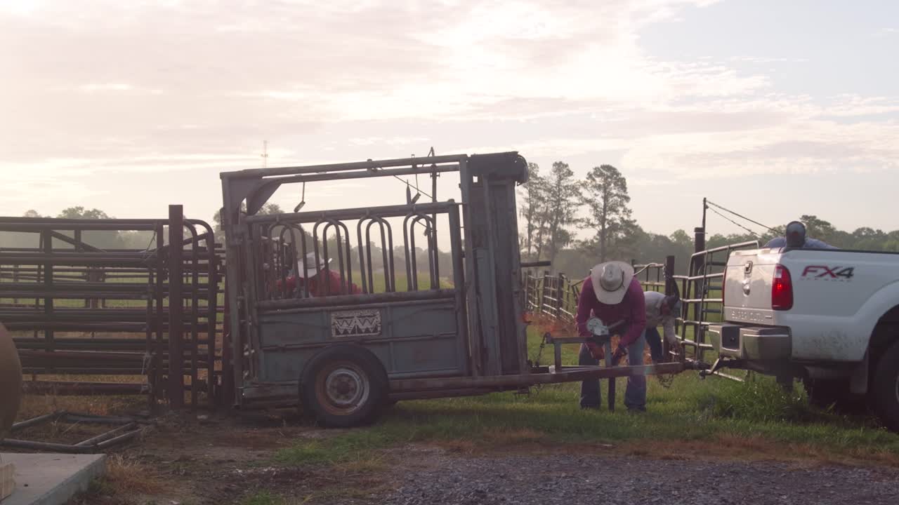 Rancher Cowboys Trailer Setup Cattle Sterilization Day Wide
