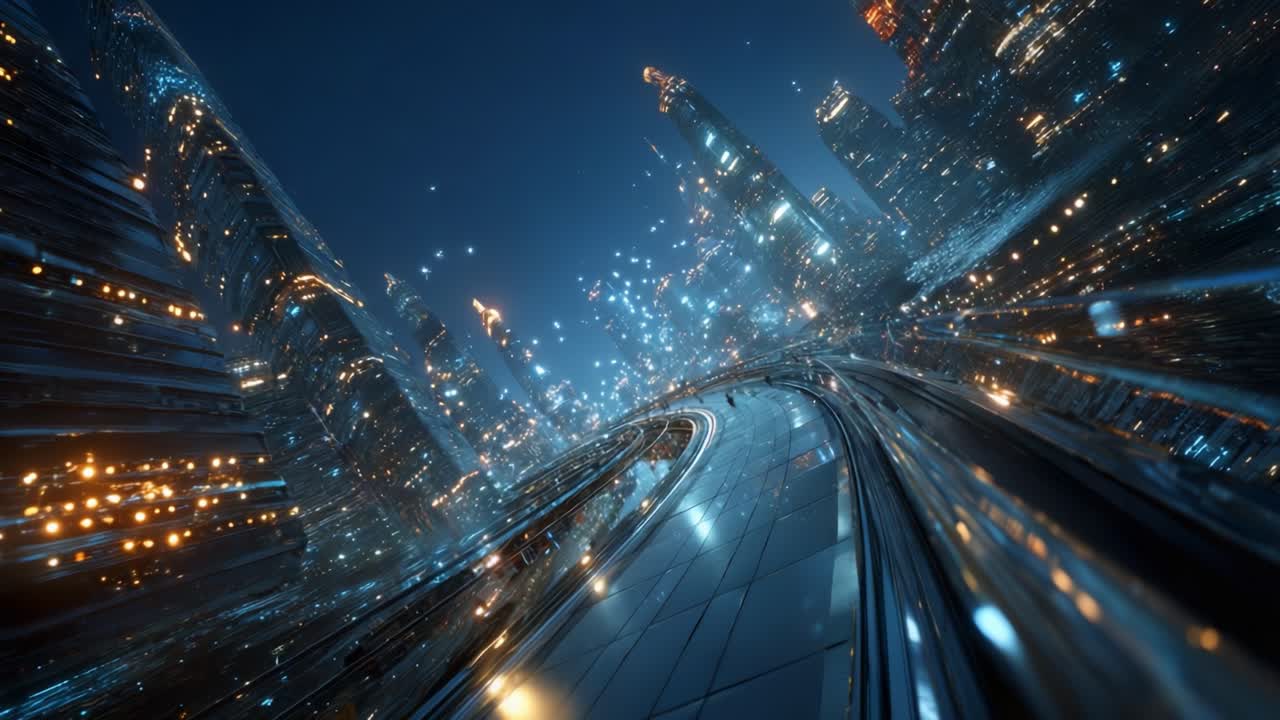 A breathtaking view of a futuristic city skyline illuminated with vibrant lights and advanced technology, showcasing a dynamic landscape that merges architecture and imagination in a stunning visual experience